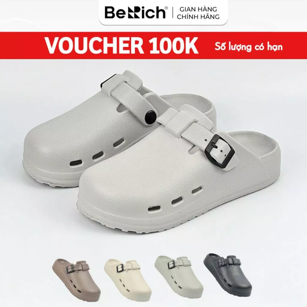 Dép Lười Quai Cài Berich Sục Phong Cách Retro Chống Nắng Thoáng Khí Êm Chân BE02