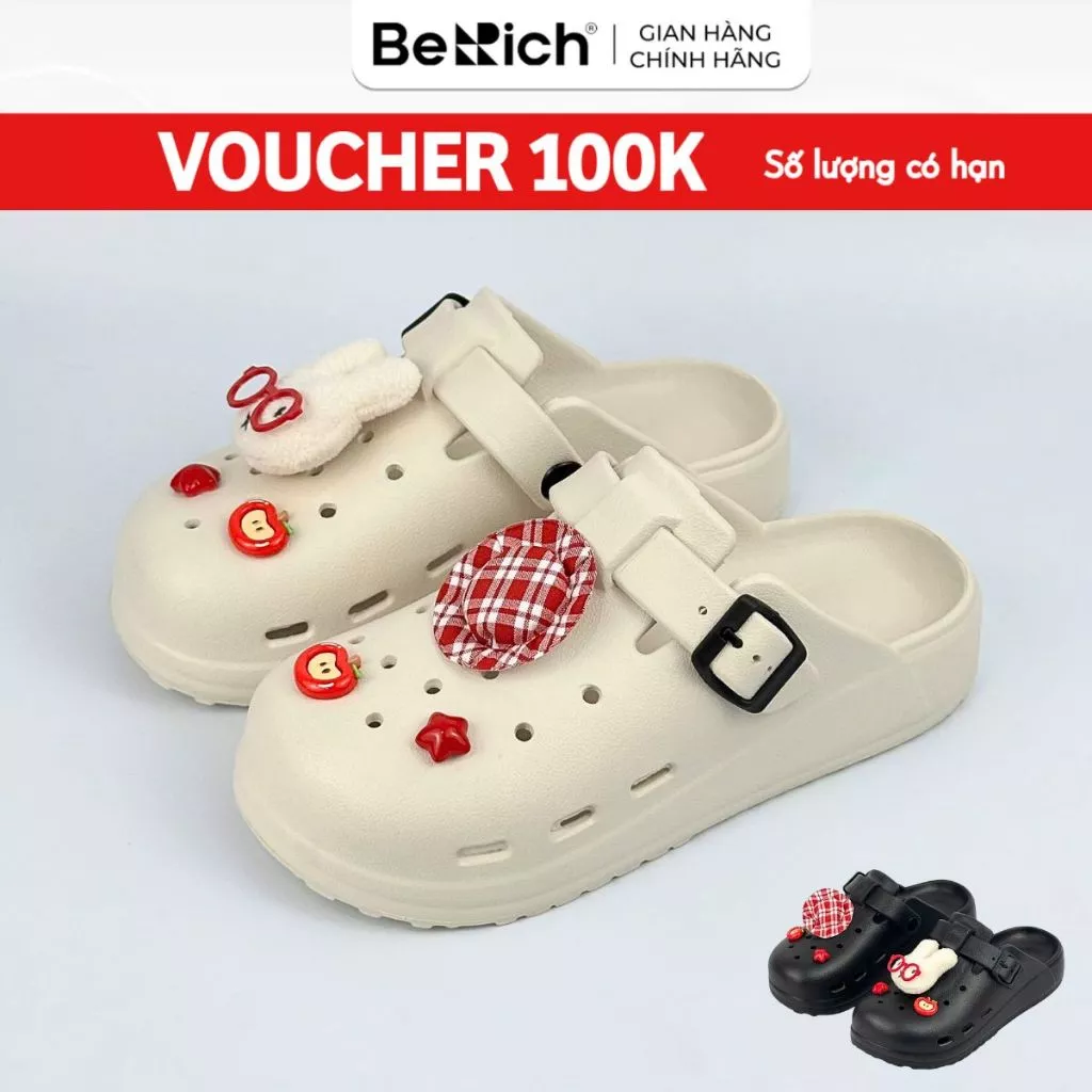 Dép Lười Quai Cài Berich Sục Phong Cách Retro Gắn Charm Dễ Thương Thoáng Khí Êm Chân BE05