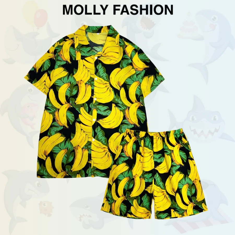 Set đồ bộ đi biển MOLLY FASHION họa tiết tropical B05 Kate Thái mát mẻ dành cho nam nữ/ gia đình