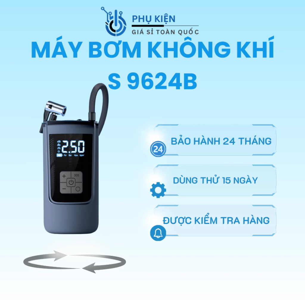 Máy bơm không khí S 9624B bơm điện 150 PSI, màn hình số, đa năng cho xe, bóng, xe đạp