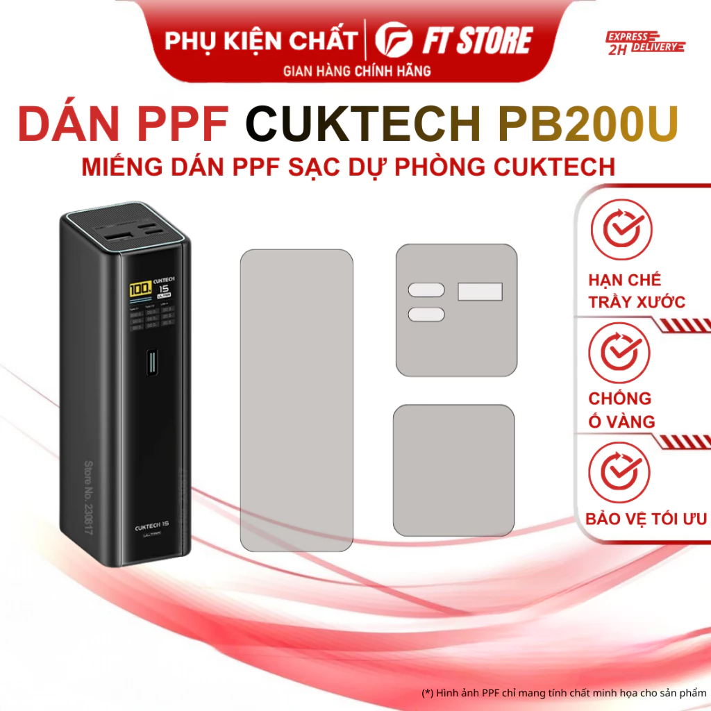 Miếng dán PPF cao cấp Sạc dự phòng Cuktech PB200U - 15 Ultra - 210W hạn chế trầy xước bề mặt dán