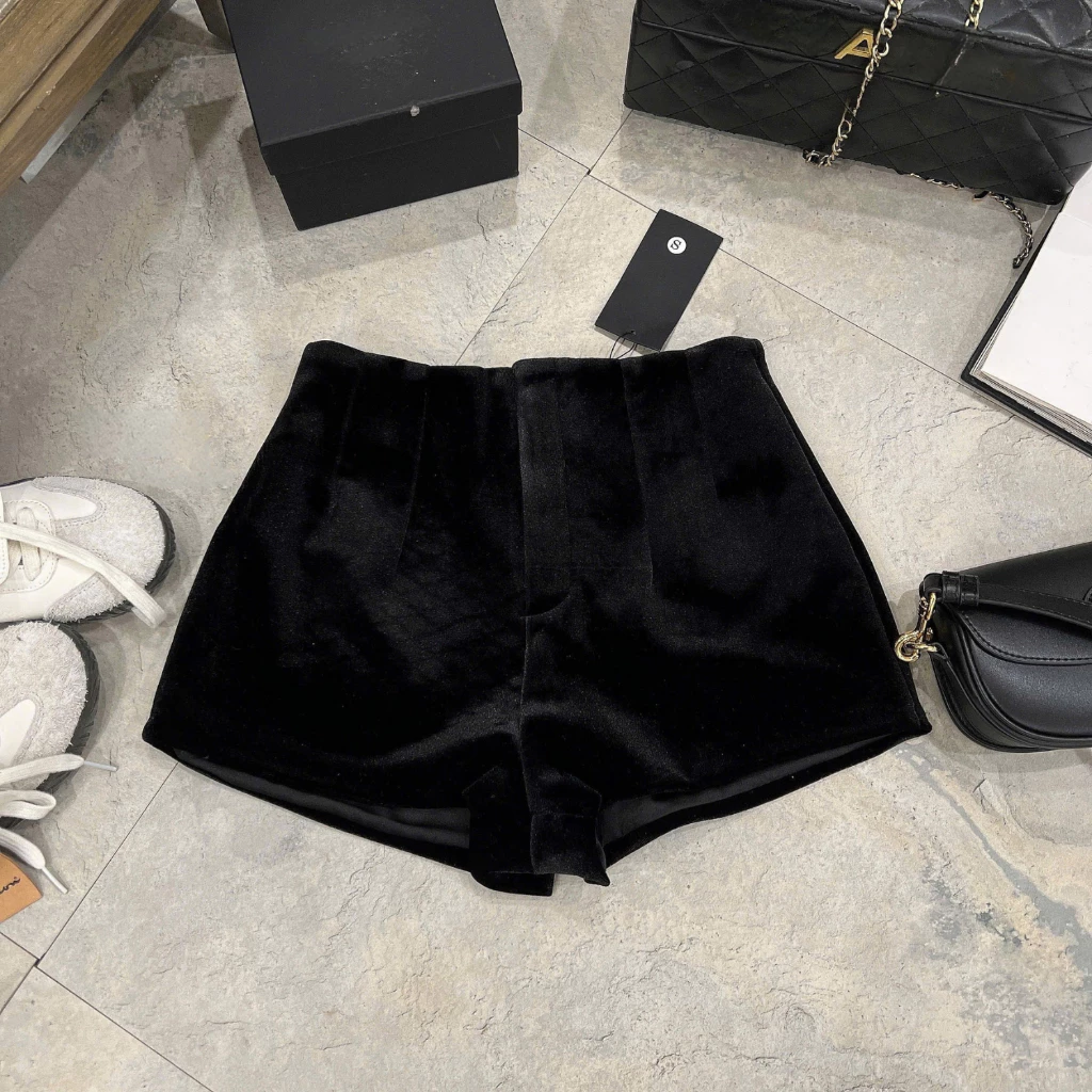 EMLY - Quần Short Nhung Cạp Cao Khóa Trước Có Mắc Cài, Quần Đùi Nhung 2 Lớp Lưng Cao Quần Nhung Dáng Ôm KAB