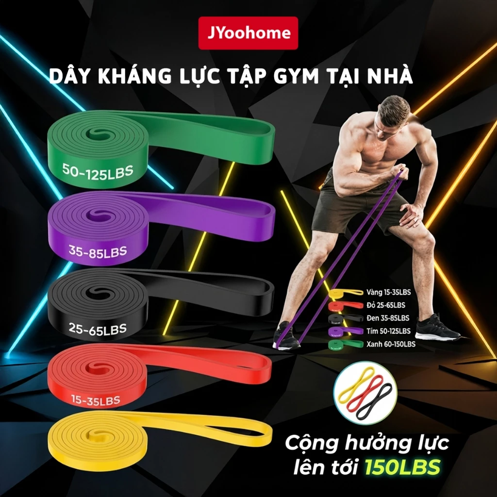 Dây Kháng Lực Tập Gym Thể Dục Tại Nhà JYoohome Dây Kéo Đàn Hồi Tăng Cơ Bắp Giảm Mỡ Hiệu Quả