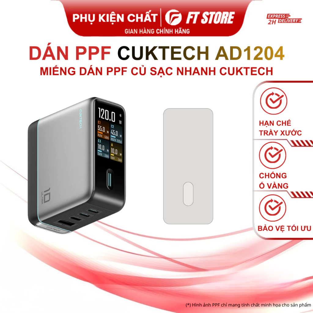 Miếng dán PPF cao cấp Củ sạc nhanh Cuktech 10 Ultra GaN 120W - AD1204U hạn chế trầy xước bề mặt dán