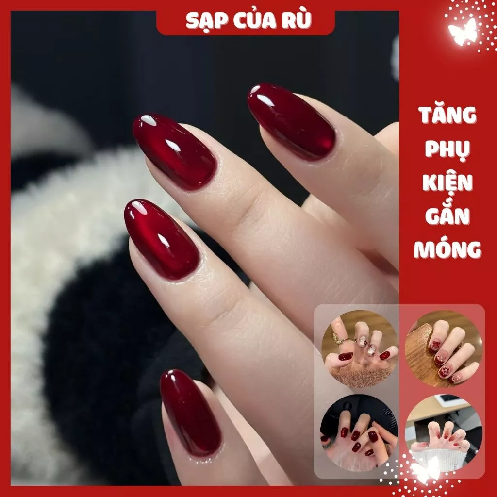 [Móng chơi Noel] Bộ sưu tập Nailbox 24 móng tone đỏ,tặng keo dán