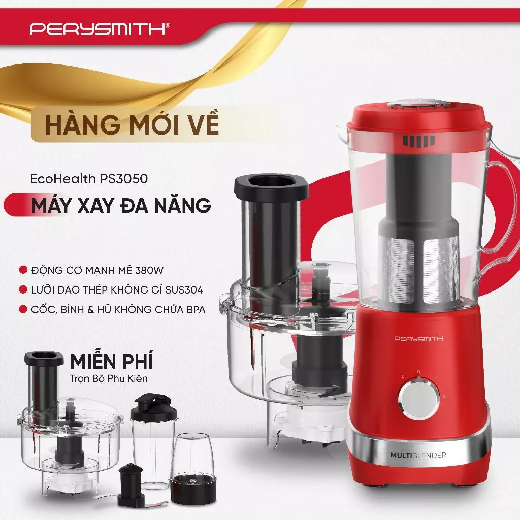 [K] Máy Xay Sinh Tố Đa Năng PerySmith PS3050 380W, Xay Thịt, Xay Tỏi ớt, Xay Hạt, Xay Đậu