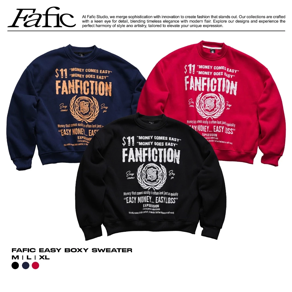 Áo sweater Hình in EASY FAFIC Studio Nam Menswear hình in có túi chất nỉ bông 380gsm dáng rộng boxy