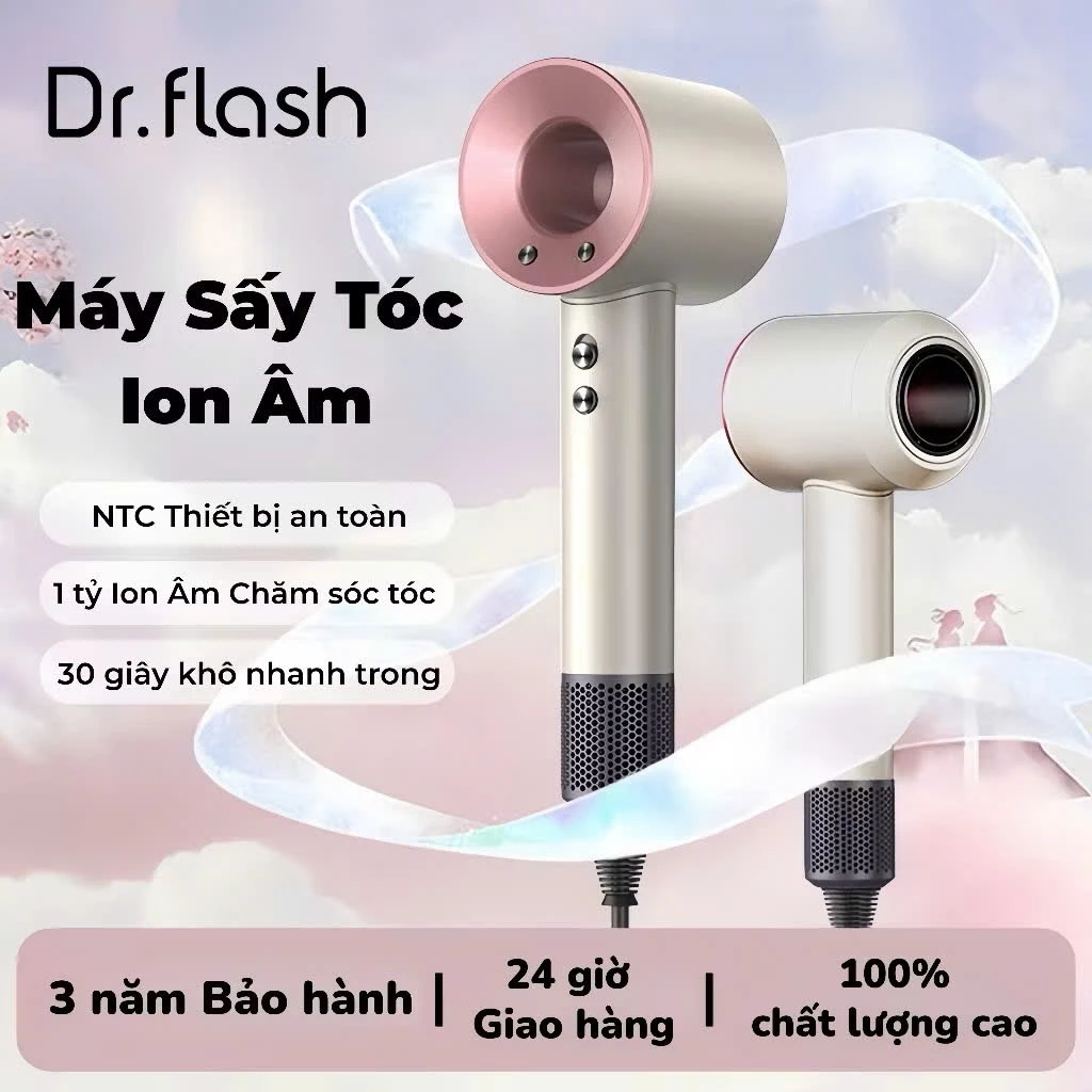 Dr Flash Máy Sấy Tóc 1 tỷ ion âm，Công suất 2800w, sấy khô nhanh/chăm sóc tóc - Màu đen