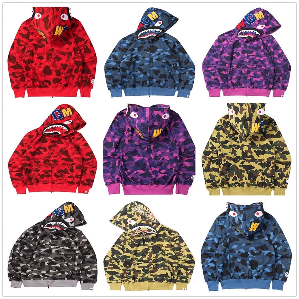 Áo Khoác Mùa Đông Cá Mập Bape Hàng Cao Cấp Có Mũ Khóa Zip Trẻ Trung Năng Động Hot Hit 2026