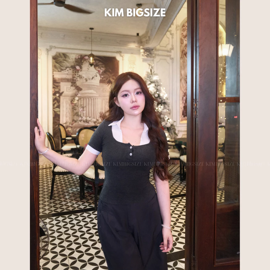 Áo len tăm phối cổ sơ mi trắng bigsize(55-85kg)[KIMBIGSIZE]