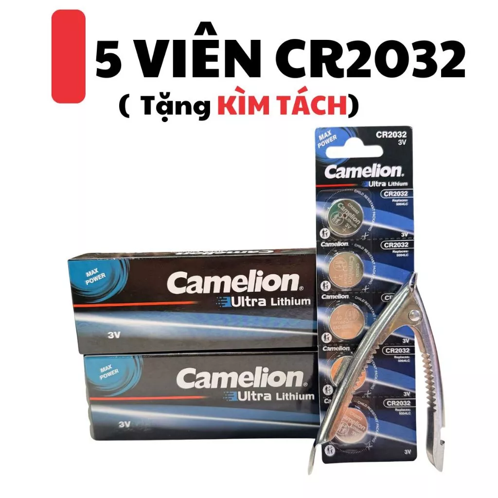 5 viên pin CR2032 3V Camelion tặng kìm tách chìa khoá xe máy smartkey