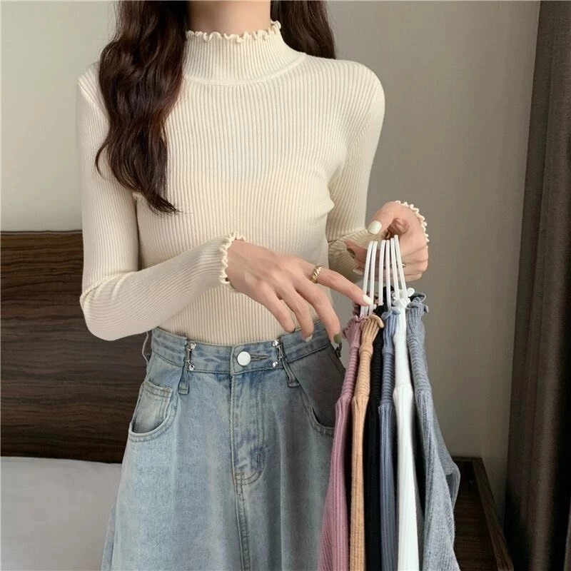 Áo Len Ôm Body Dáng Dài Tay Dài Cổ 3p Sóng ,Áo Giữ Nhiệt Cổ Điệu Co Giãn Cực Tôn Dáng Nhiều Màu Phong Cách Hàn