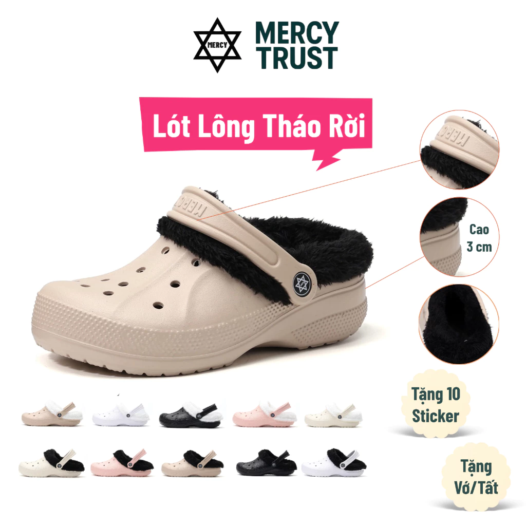 [Tặng Sticker Ngẫu Nhiên, Vớ] Dép Sục Lót Lông MERCY TRUST BAZZA Nam Nữ EVA - Lót Nhung Tháo Rời Tiện Lợi Đế Cao 3cm