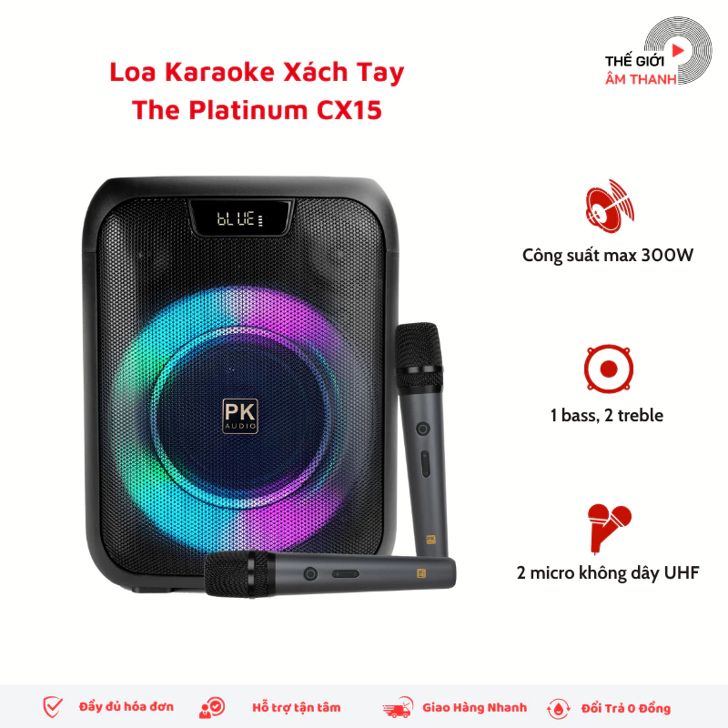 Loa Karaoke Xách Tay The Platinum CX15 - Công suất 300W, LED RGB Party, HDMI ARC - Thế Giới Âm Thanh