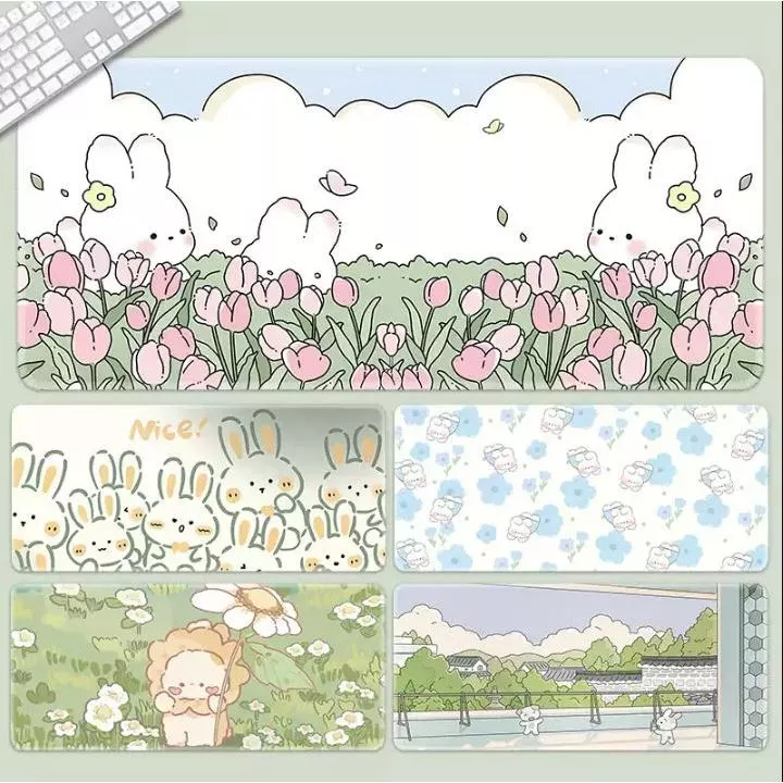 🐰 Lót Chuột Bunny Garden Pastel – Mousepad Decor Cute Thỏ Hoa Dịu Dàng