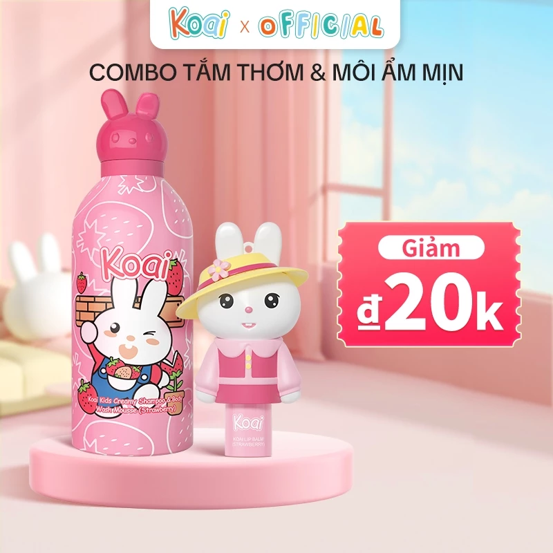 Koai COMBO TẮM THƠM & MÔI MỀM Sữa tắm gội tạo bọt cho bé 350ml Son dưỡng môi 3.2g