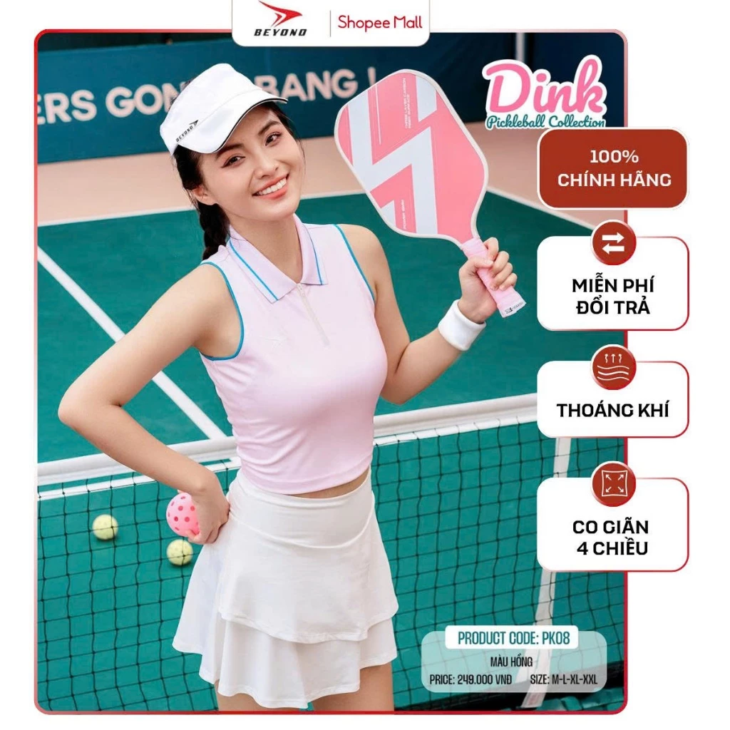 Áo Croptop Polo Cổ Zip Nữ Thể Thao Pickleball/Cầu Lông/Tennis Beyono PK08