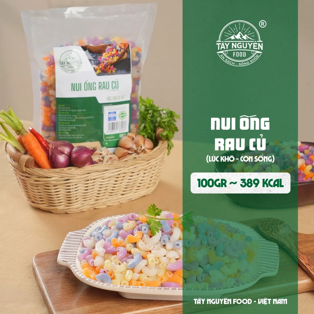 Nui ống rau củ healthy bổ sung vitamin Tây Nguyên Food - Việt Nam 500g/1kg
