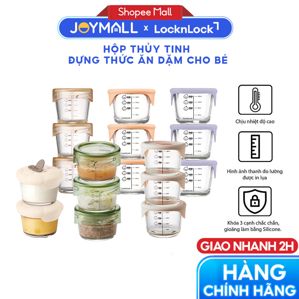 Hộp thủy tinh đựng thức ăn dặm cho bé LocknLock LLG508S3 - Hàng chính hãng, có nắp đậy, vạch chia - JoyMall