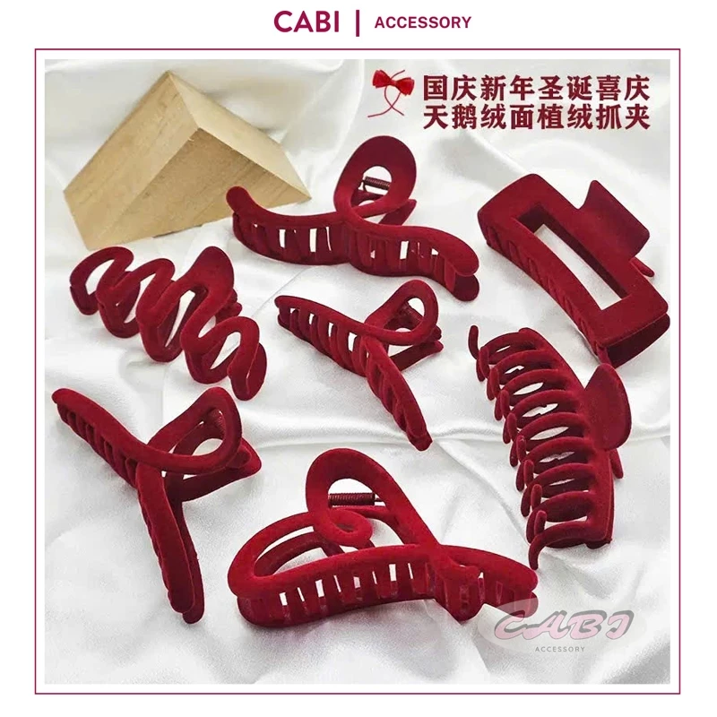 CB67 - Kẹp Tóc Nhung Đỏ cho quà tặng ngày lễ, Kẹp tóc hình móng vuốt cho đêm Giáng Sinh