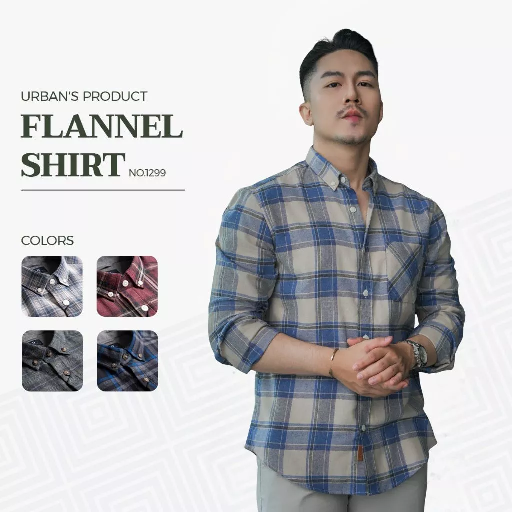 Áo sơ mi FLANNEL kẻ nam URBAN có túi ngực vải dạ mềm mịn cổ button down trẻ trung phom slim vừa vặn NO. 1299