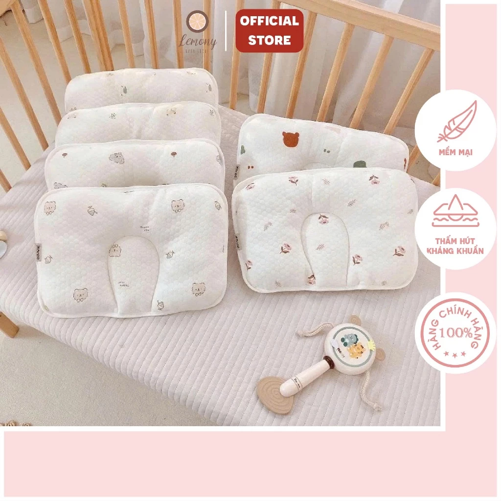 Gối lõm cho bé Cotton lụa Joonee, gối lõm chống bẹp đầu sử dụng cho bé từ sơ sinh