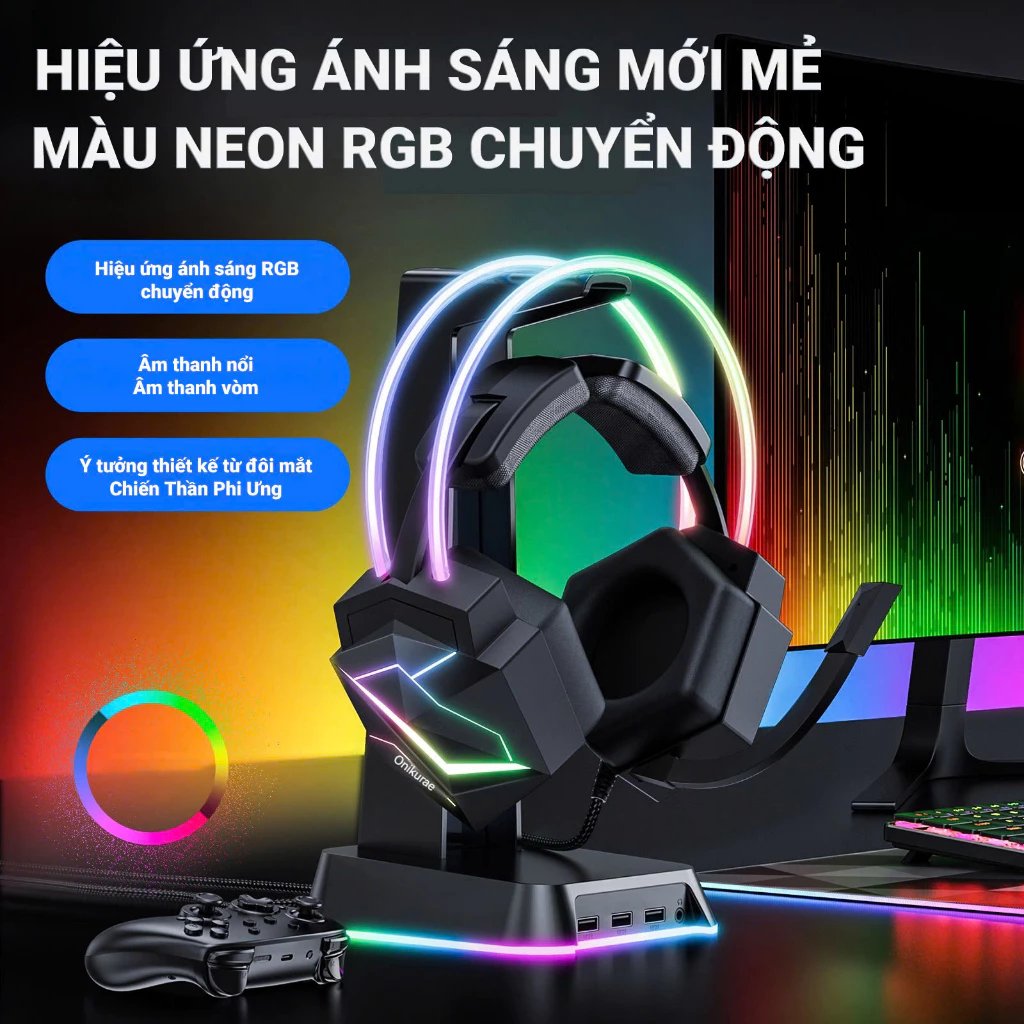 Tai nghe Chụp tai Chơi game Đen ONIKUMA X20 Có Micro Chống ồn, Tay nghe Gaming Có RGB đèn Cho Máy tính, Laptop, PC