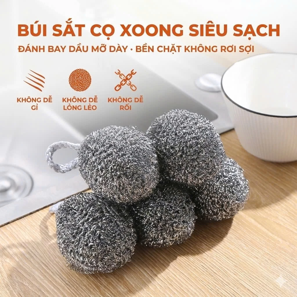 Búi Sắt Cọ Xoong Nồi Đa Năng Không Rỉ Siêu Bền Sợi Kim Loại Cao Cấp Đánh Bay Mọi Vết Bẩn Bám Trên Bát Đĩa Chảo Tiện Lợi
