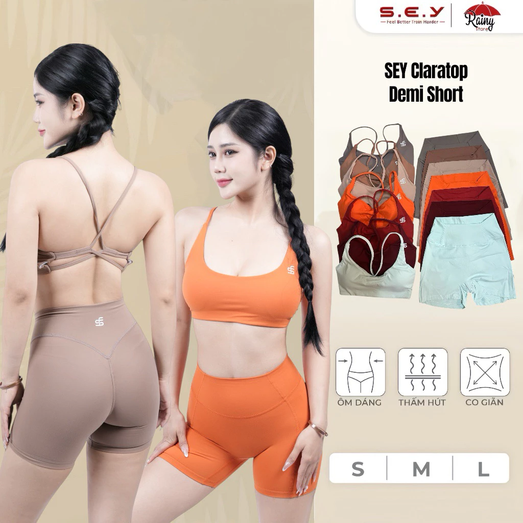 [ CHÍNH HÃNG- BỘ S/M ] Tách Bộ Sey Claratop x Demi Short Tập Gym, Yoga Cao Cấp Có Mút Đệm Sẵn- Rainy Store