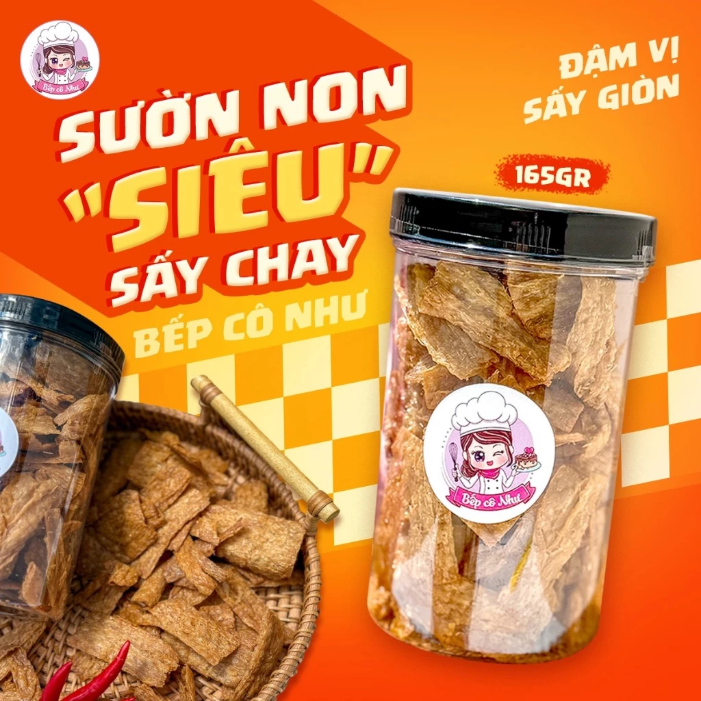 Sườn Non Siêu Sấy CHAY - Đậm Vị, Sấy Giòn - Hộp 165Gr | Đồ ăn vặt Bếp Cô Như