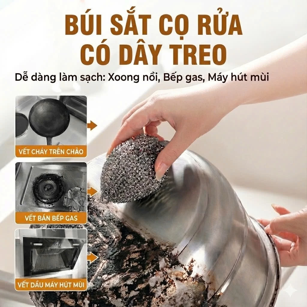 Cọ Xoong Nồi Đa Năng Siêu Bền Chất Liệu Sợi Kim Loại Không Rỉ Đánh Bay Mọi Vết Ố Lâu Ngày Trên Xoong Chảo Bát Đĩa Nhanh
