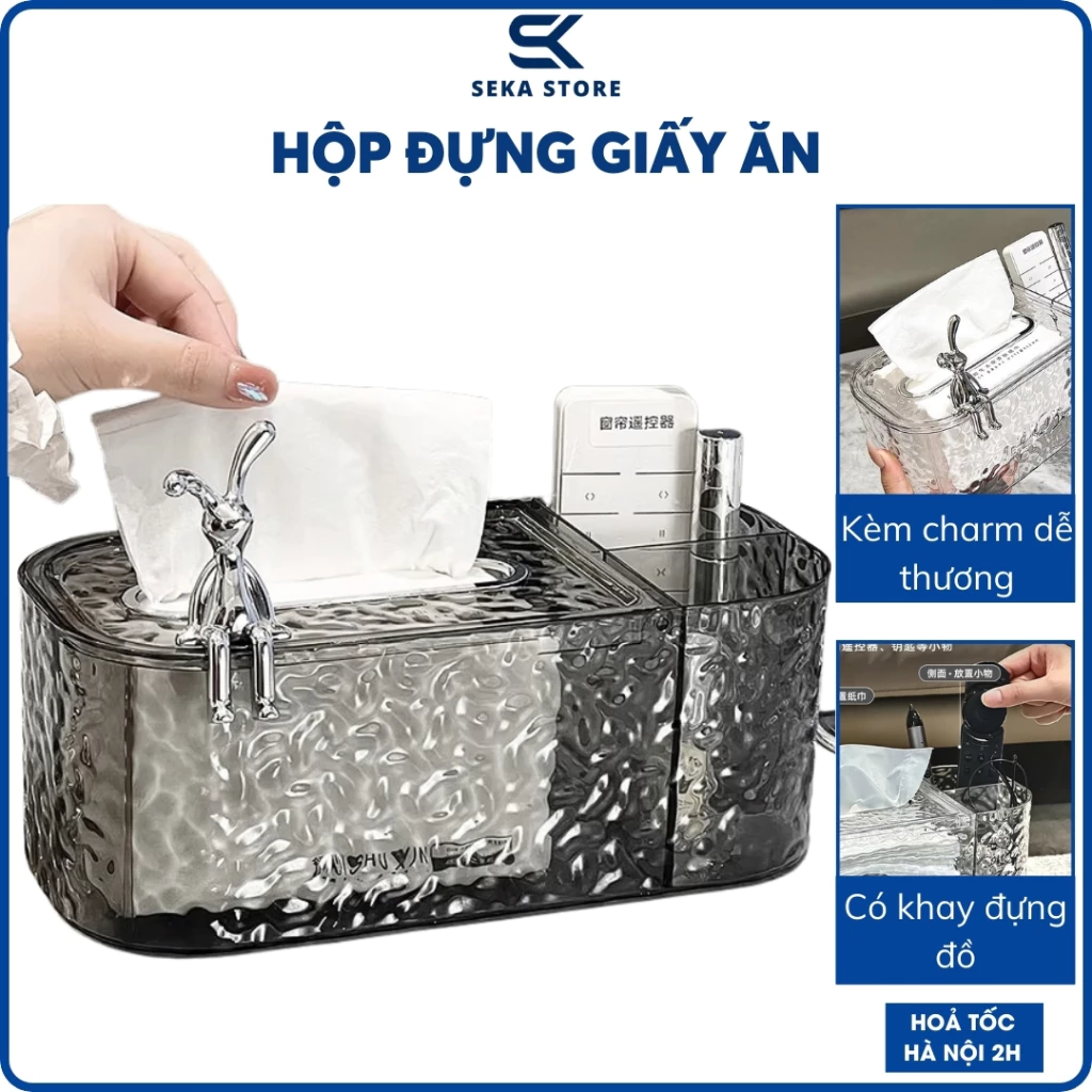 Hộp Đựng Giấy Ăn Cao Cấp Kèm Charm, Hộp Giấy Ăn Để Bàn Gợn Nước Đa Năng Chất Liệu Plexiglass Sang Trọng SP000965