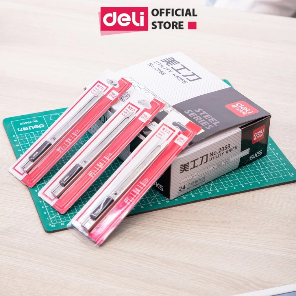 Dao rọc giấy Deli SK5 cao cấp lưỡi thép không gỉ, thiết kế nhỏ gọn tiện lợi văn phòng, phù hợp học sinh, dân văn phòng