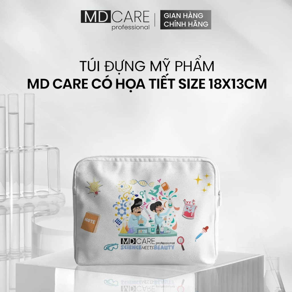 [QÙA TẶNG KHÔNG BÁN] Túi Canvas trắng hoạ tiết MD CARE Professional đựng đồ trang điểm size 18*13cm