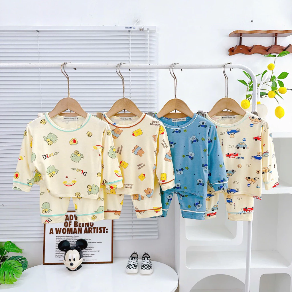 Bộ Đồ Ngủ Dài Tay Thun Lạnh Loại 1 Cho Bé Trai Bé Gái, Thun Lạnh Mềm Mịn, Size 7-24kg