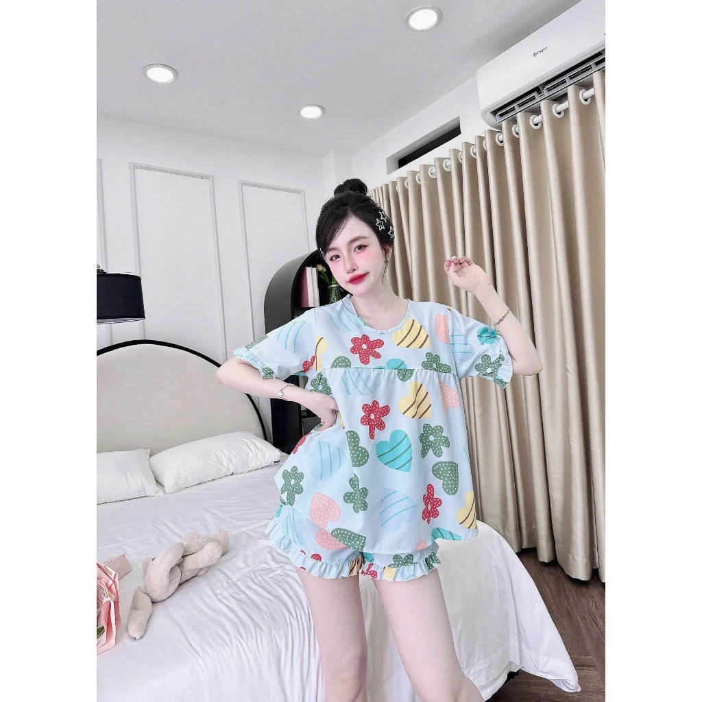 - Đồ Bộ Ngủ Chất Lụa Hàn Quốc Hoạ Tiết Hoa Xinh Xắn Dễ Thương Thoáng Mát Mềm Mịn Cao Cấp Size 40-60kg( Mua 2 Giảm