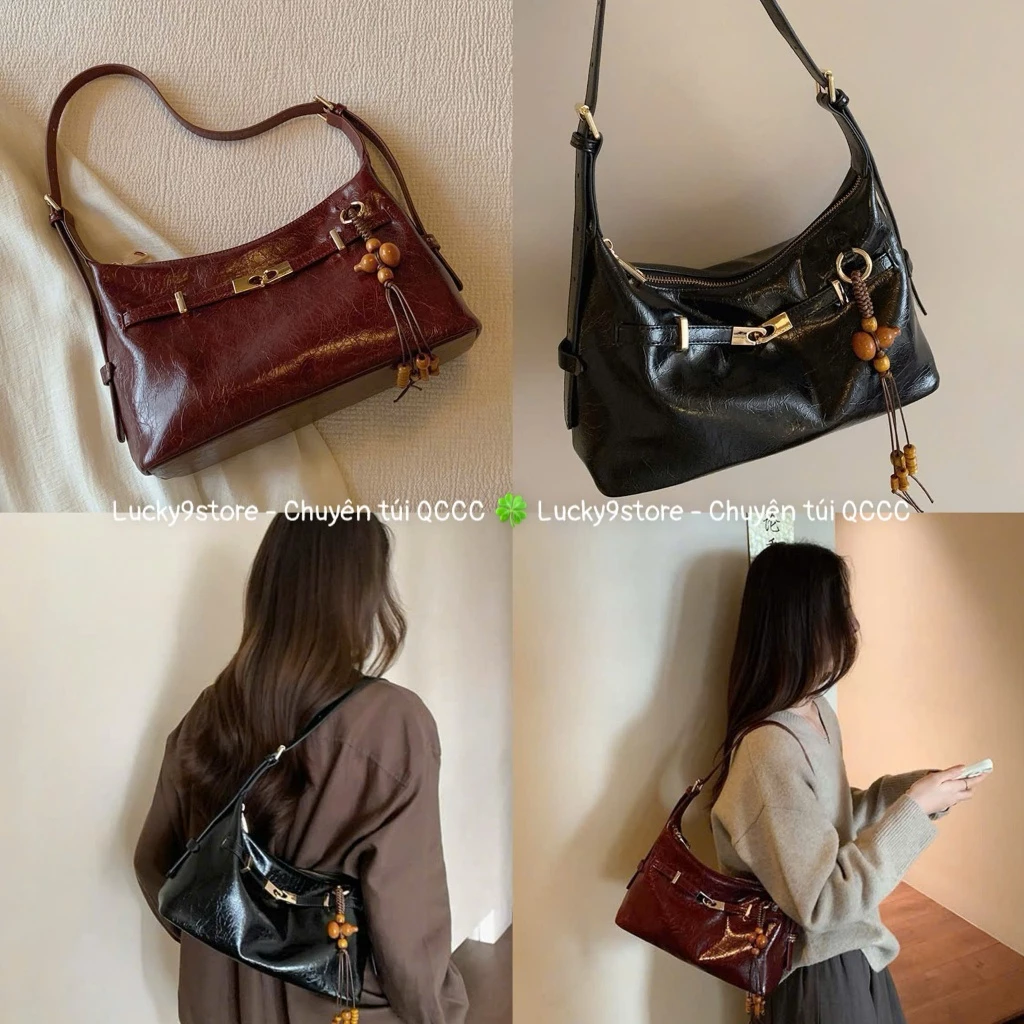 Túi nữ Túi đeo vai size 27 da bóng màu vintage tặng charm hạt gỗ chất da siêu đẹp mẫu mới X075#