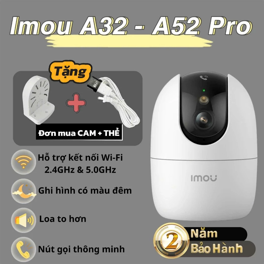 (QUÀ TẶNG đơn cam+thẻ)Camera IMOU TRONG NHÀ  A32P/A52P Pro WiFi 6–Kết nối 5G–có màu–Xoay 360°