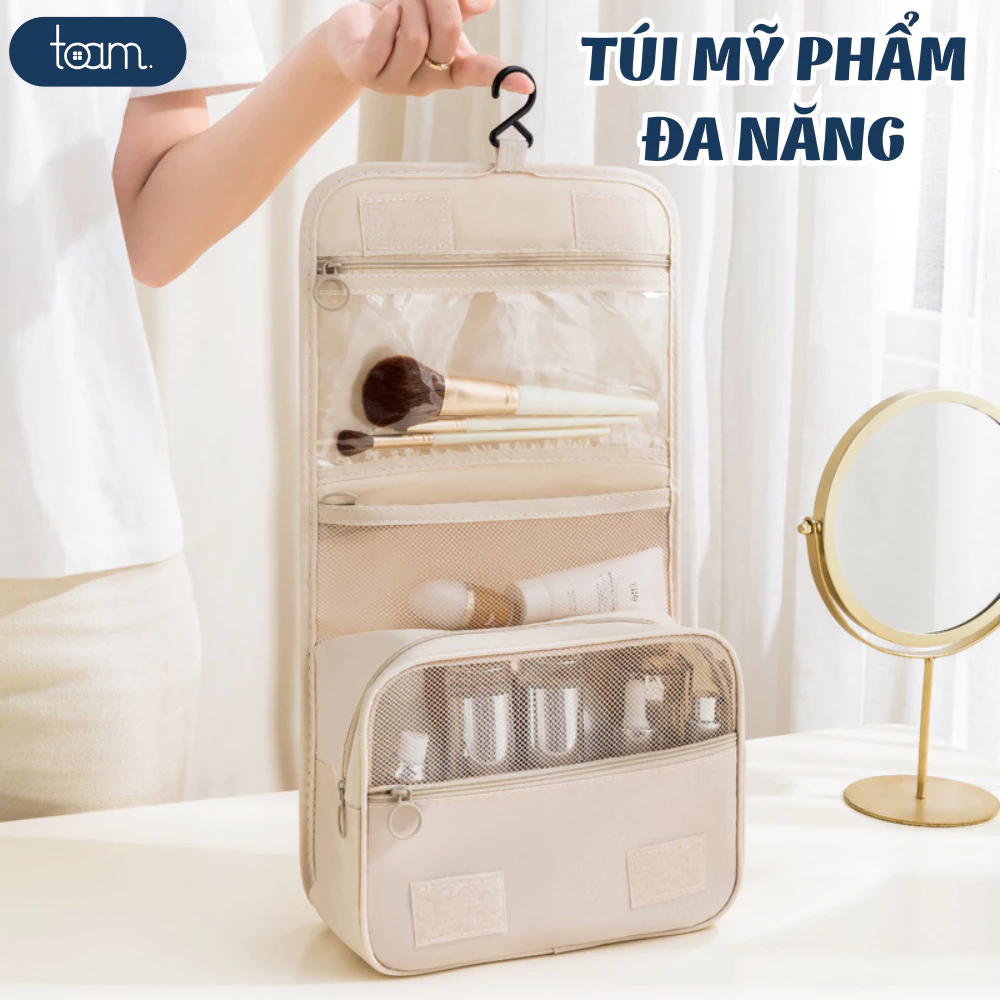 Túi Đựng Mỹ Phẩm Du Lịch Nhiều Ngăn Có Móc Treo Gấp Gọn Tiện Lợi Vải Oxford Chống Nước Tổ Ấm