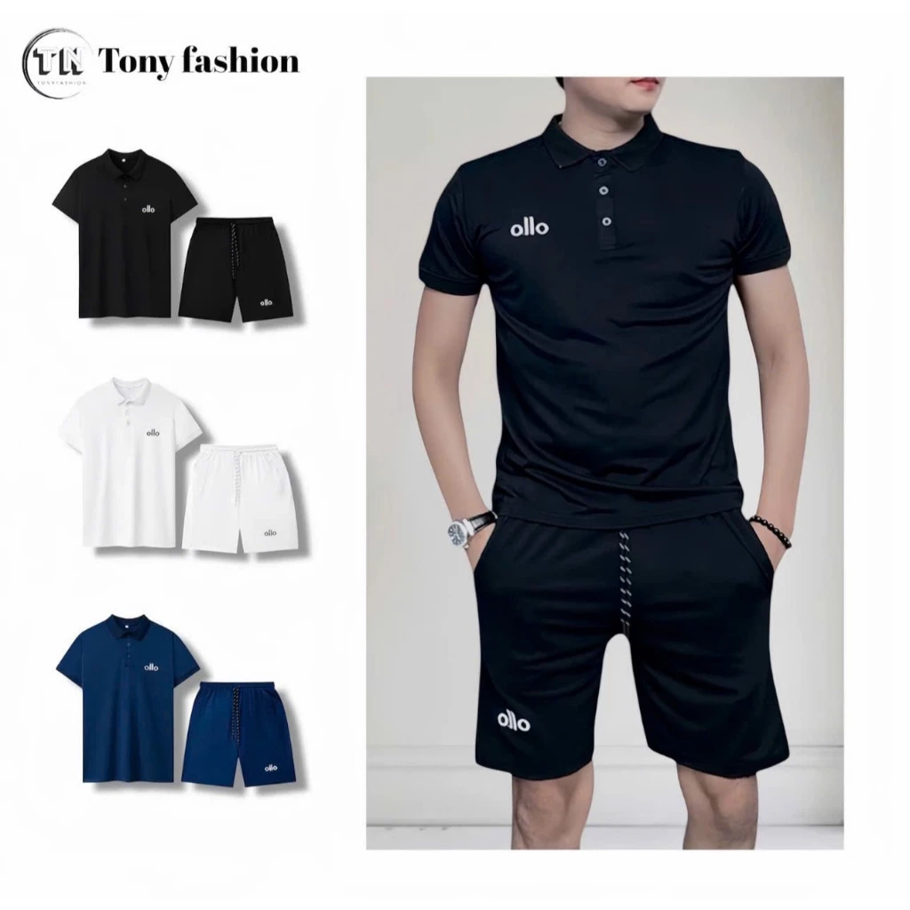 BỘ đồ nam họa tiết thêu- OLLO CAO CẤP ngày hè. Chất liệu CVC co dãn thấm hút mồ hôi - TONY FASHION