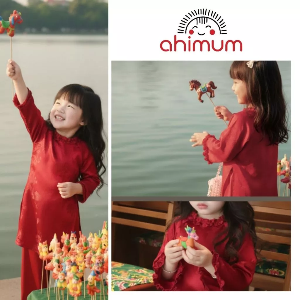 Áo dài bé gái Tết Tường Vân gấm lụa cao cấp dáng tiểu thư cho bé gái 1–10 tuổi mẫu đẹp FULL SET