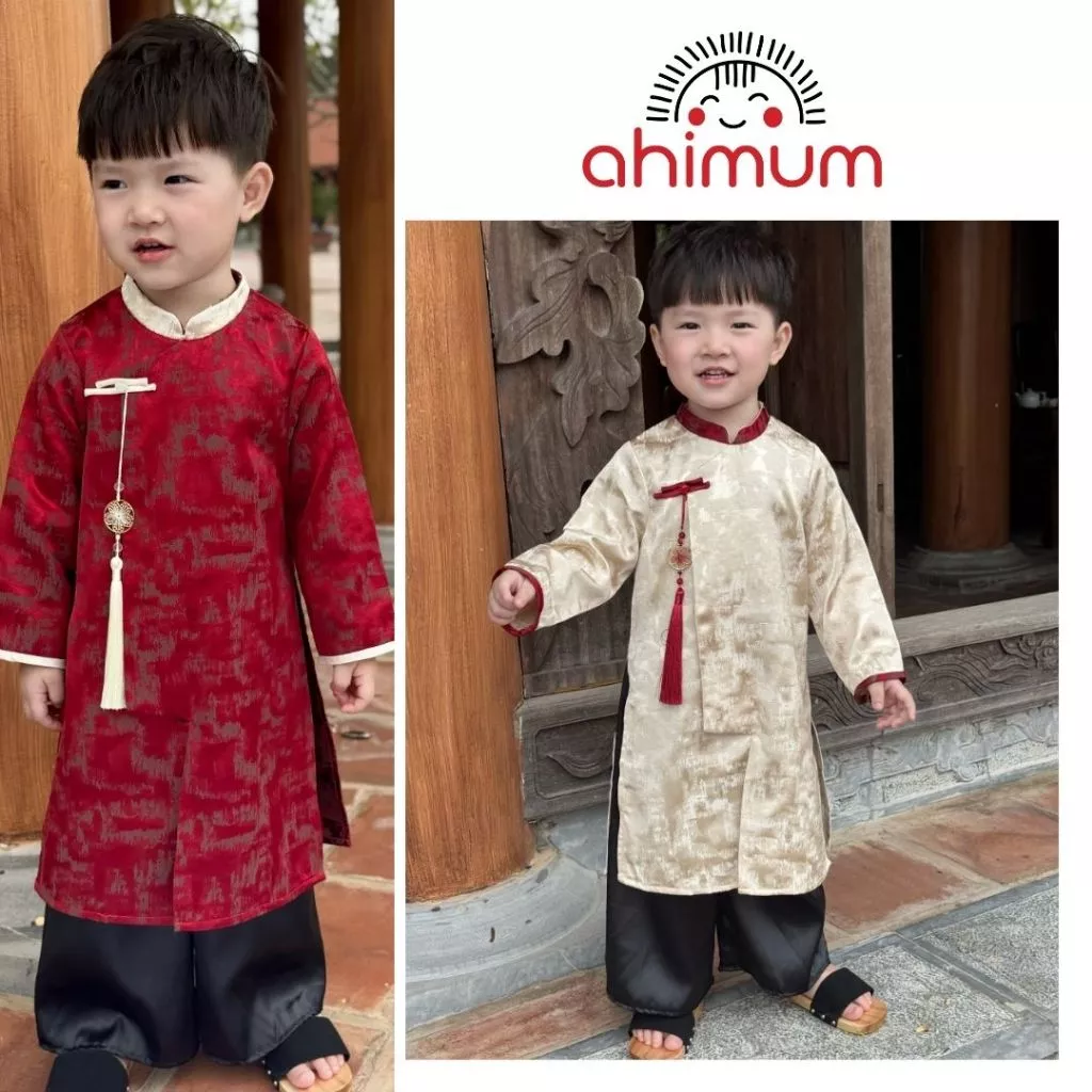 Áo dài bé trai Bích San chất liệu gấm sơn thuỷ cao cấp LẺ ÁO