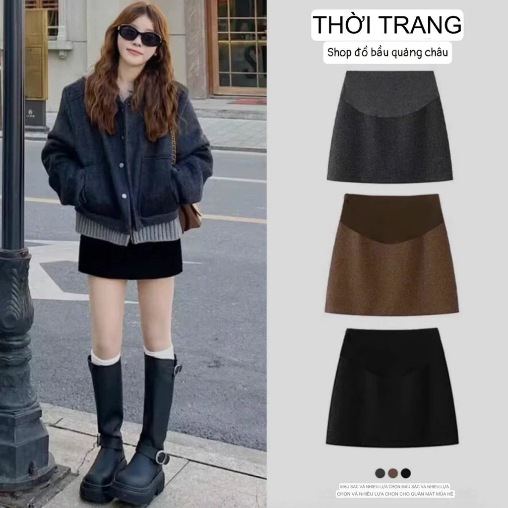 Chân váy bầu dạ nỉ dáng ngắn thời trang, kèm quần bảo hộ ( dài 40-43)