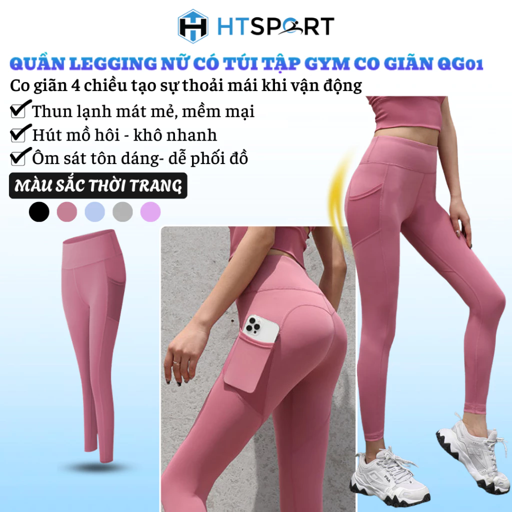 Quần Legging Nữ Có Túi, Quần Dài Tập Gym Yoga Thể Thao Nữ Thun Poly Siêu Co Dãn Cao Cấp (QG01)
