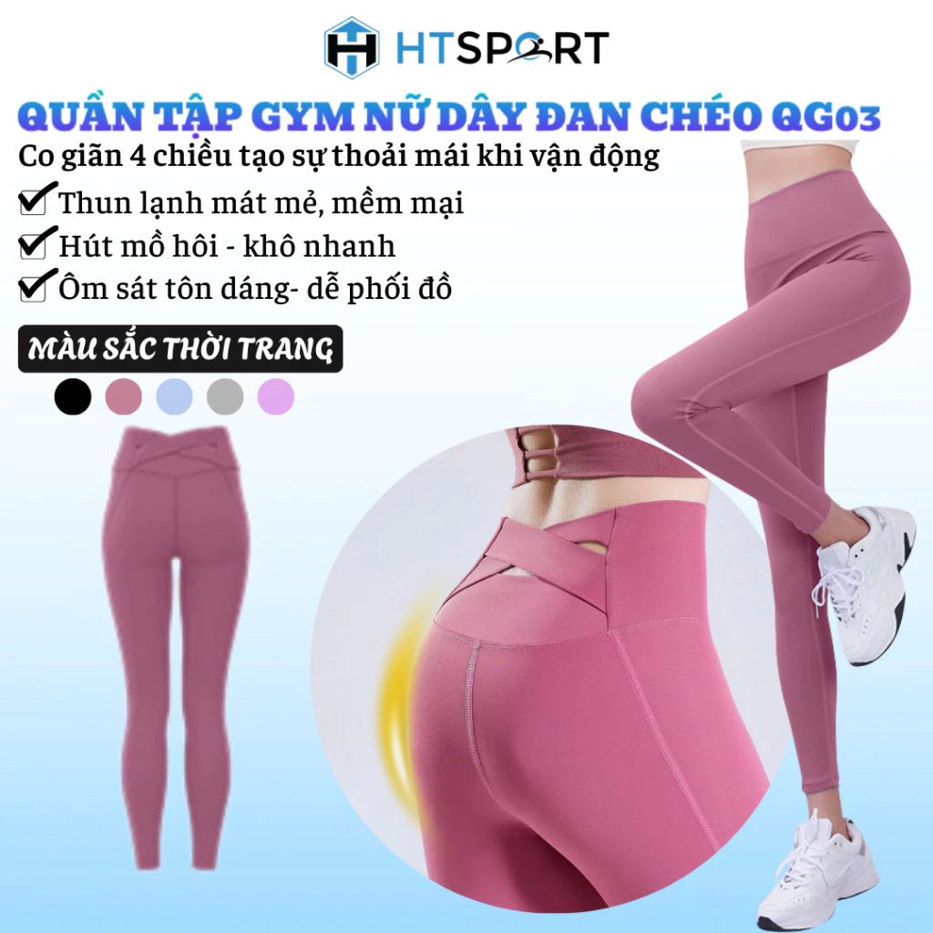 Quần Tập Gym Nữ Dây Đan Chéo, Quần Thun Thể Thao QG03 Co Giãn 4 Chiều Lưng Cao Ôm Body Tập Yoga, Aerobic