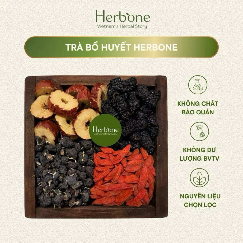 Trà Thảo Mộc Bổ Máu Ích Huyết HERBONE Điều Hòa Kinh Nguyệt, Thanh Nhiệt Giải Độc, Đẹp Da Giảm Mụn