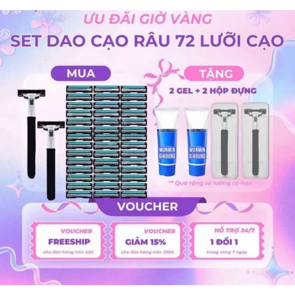 Sét dao cạo râu 72 luoi+ 2 cán dao tặng 2  lọ gel làm mềm râu và hộp nhựa đựnġ cán daocaorau 36 (NgocAnhNgocAnh98)
