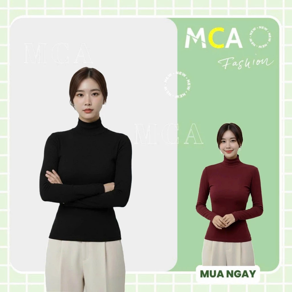 [Video sp thực tế] Áo Thun Nữ Dáng Ôm Tay Dài MCA Kiểu Cổ Lọ Phong Cách Basic A51535