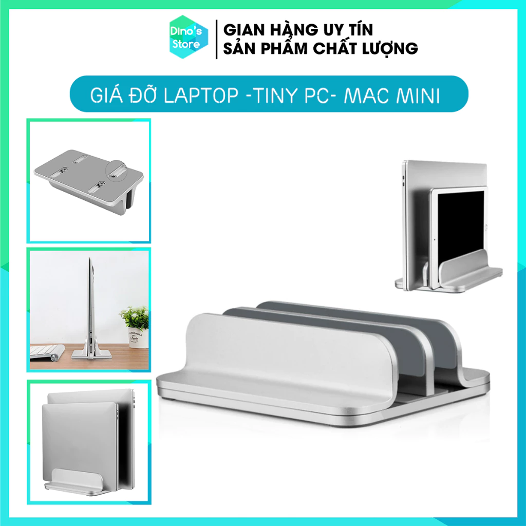 Giá đỡ laptop dựng đứng Laptop holder Macbook Mac Mini Tiny PC bằng nhôm nguyên khối - Laptop stand DinoStore