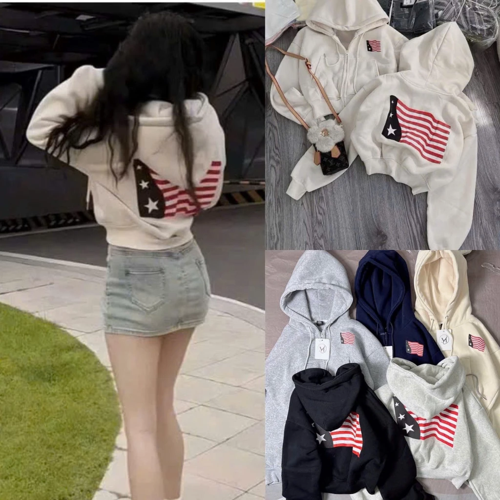 ÁO KHOÁC NỈ MỚI FORM VỪA TRẺ TRUNG HOTTREND HÌNH IN CỜ , IN NHIỆT BỀN ĐẸP CÓ TÚI TRONG, TAY XỎ NGÓN